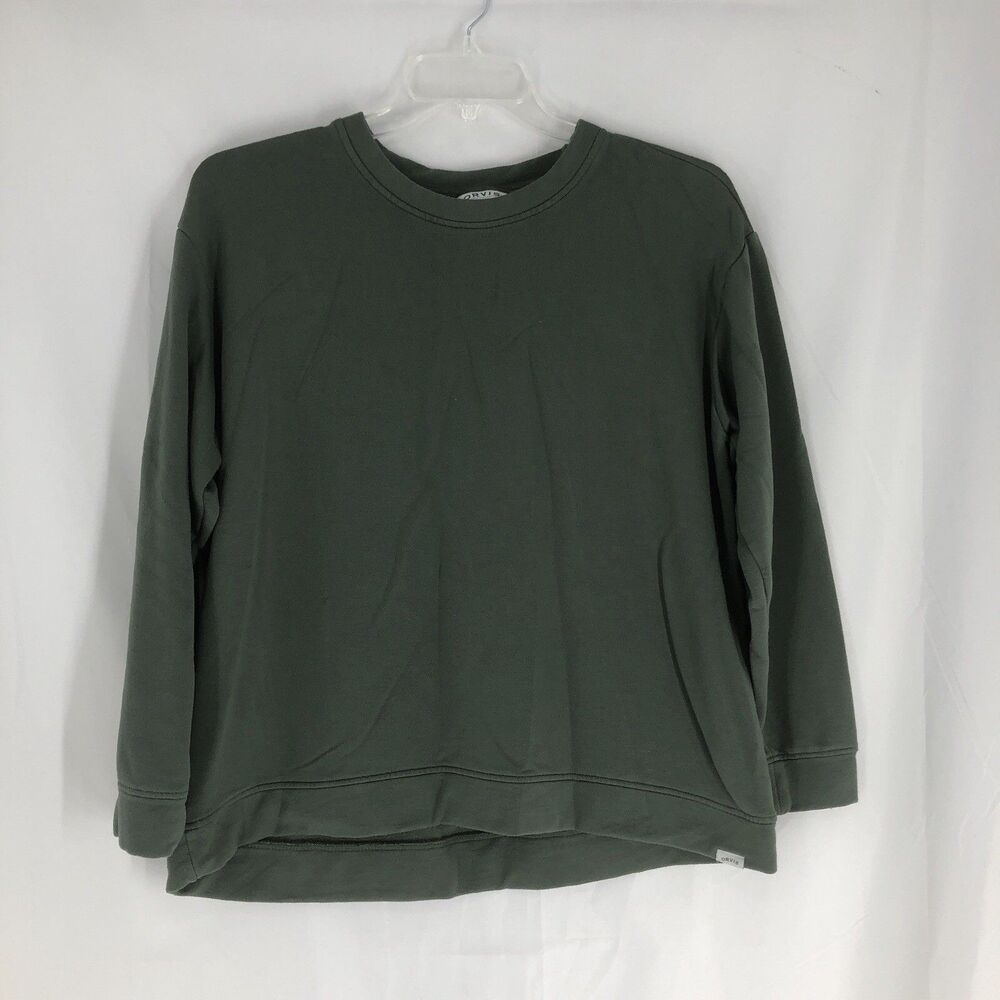 Orvis Sweatshirt Mens Large Green Stretch Fleece Crewneck Pullover Casual Logo